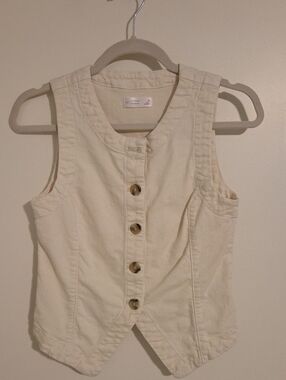 LC Lauren Conrad Cream Collared Denim Vest